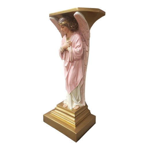 Standing Angel Pedestal Holding A Chalice Outdoor Statue (38 - Inch)