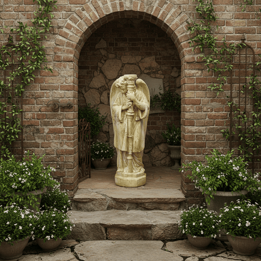 Standing Angel With Candlestick Outdoor Statue (27 - Inch) Side Angle