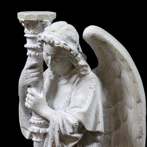 Standing Angel With Candlestick Outdoor Statue (27 - Inch) Angled View