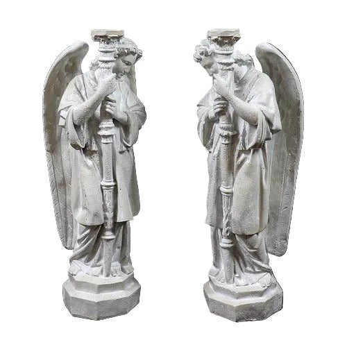 Standing Angel With Candlestick Outdoor Statue (27 - Inch) Side View