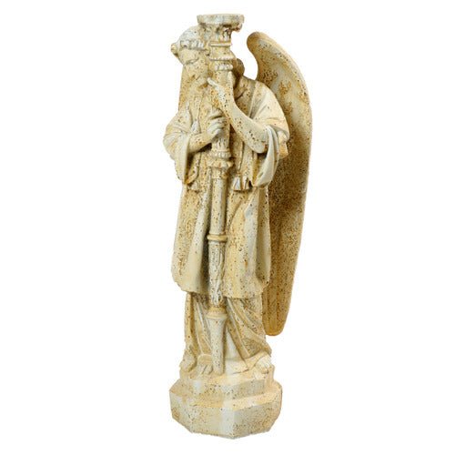 Standing Angel With Candlestick Outdoor Statue (27 - Inch) Side Angle View