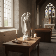 Standing Angel With Candlestick Outdoor Statue (27 - Inch) Side Angle