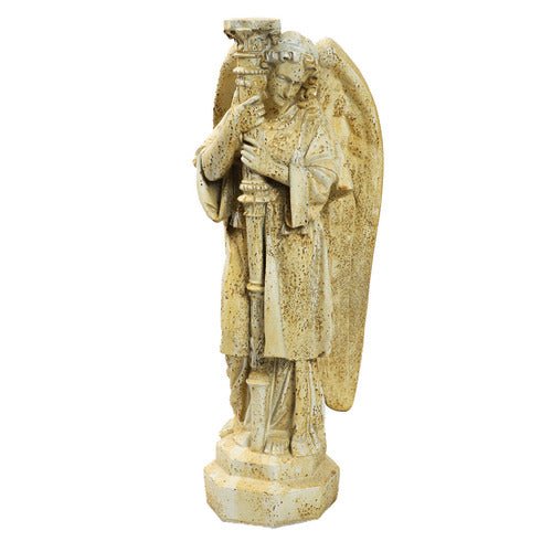 Standing Angel With Candlestick Outdoor Statue (27 - Inch) Side Angle View