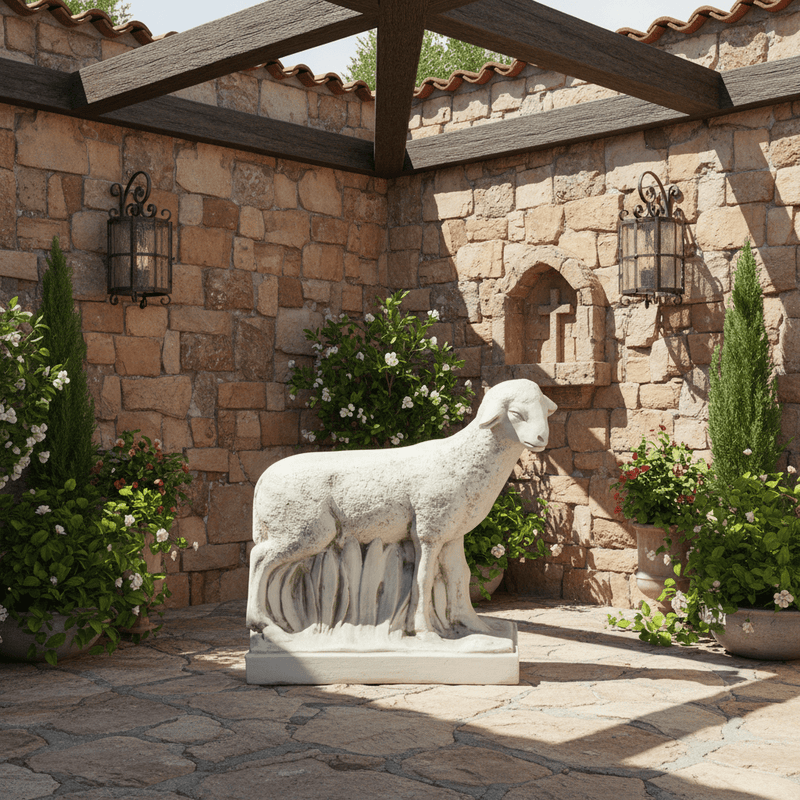 Standing Sheep Religious Statue (24 - Inch) Side Angle