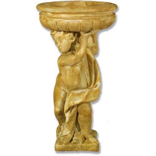 Standing Winged Cherub Holding Bowl Outdoor Statue (37 - Inch)