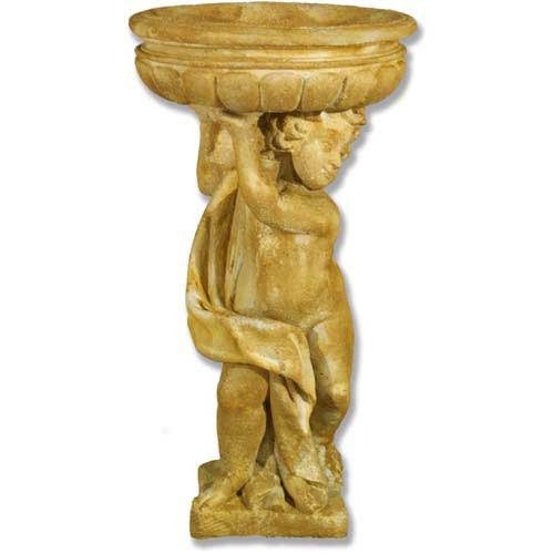 Standing Winged Cherub Holding Bowl Outdoor Statue (37 - Inch)