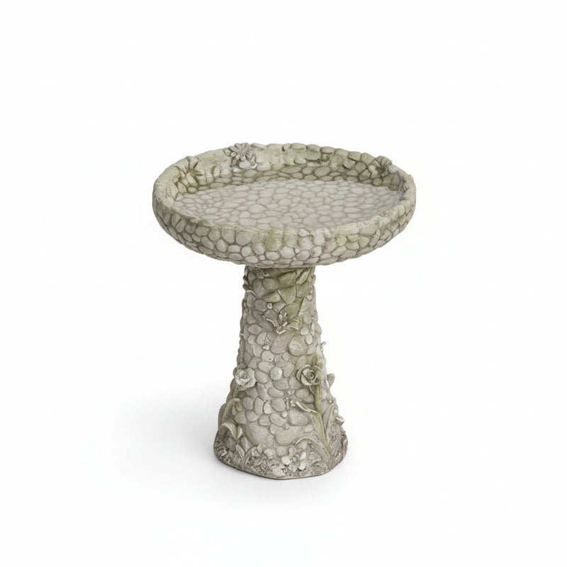 Stone And Flower Birdbath Statue (22 - Inch) Side View