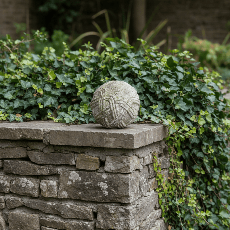 Stone Rope Sphere Outdoor Statue (4 - Inch) Side Angle