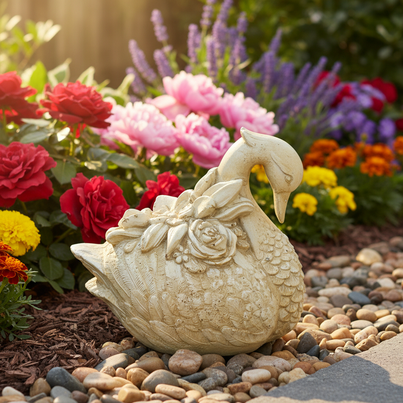 Swan Garden Statue (8 - Inch) Side Angle