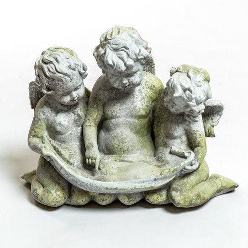Three Cherub Birdfeeder Statue (13 - Inch) Side View