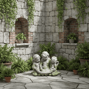 Three Cherub Birdfeeder Statue (13 - Inch) Side Angle