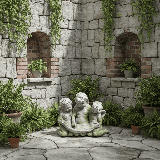 Three Cherub Birdfeeder Statue (13 - Inch) Side Angle