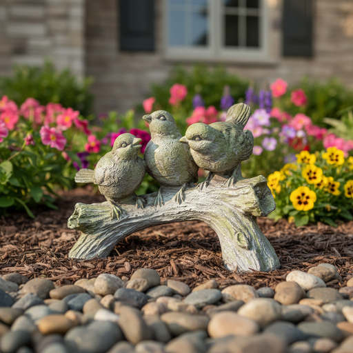 Three Singing Birds Garden Statue (5.41 - Inch) Side Angle