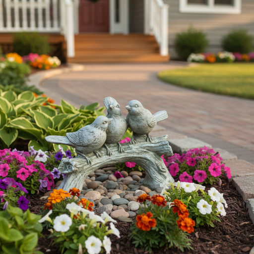 Three Singing Birds Garden Statue (6 - Inch) Side Angle