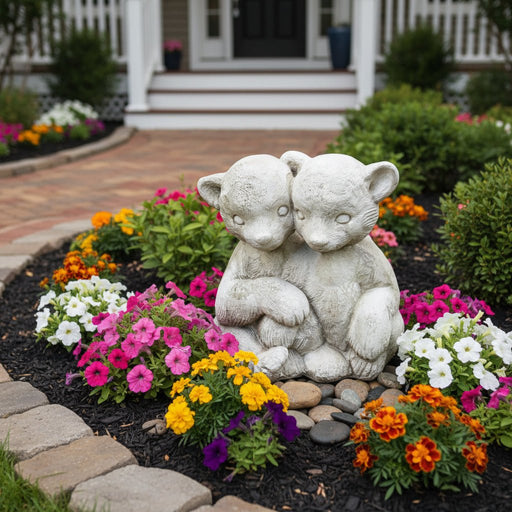 Twin Bear Cubs Garden Statue (14 - Inch) Side Angle