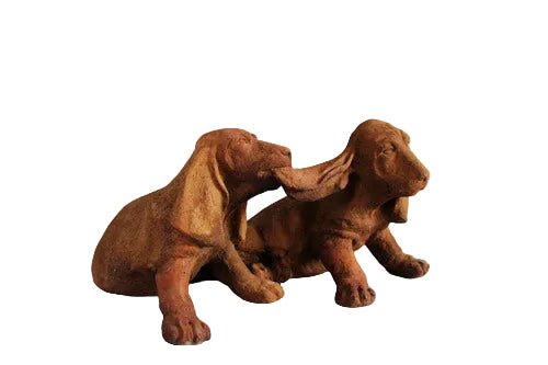 Two Playful Hounds Statue (9 - Inch) Side View