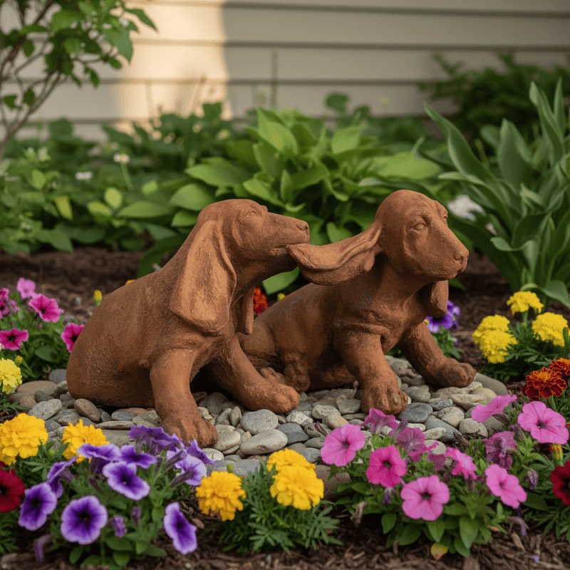 Two Playful Hounds Statue (9 - Inch) Side Angle