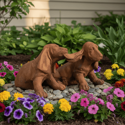 Two Playful Hounds Statue (9 - Inch) Side Angle