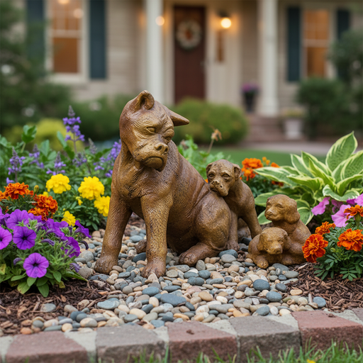 Two Puppies Dog Garden Statue (5 - Inch) Side Angle