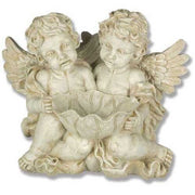 Two Sitting Winged Cherubs Holding Bowl Outdoor Statue (9 - Inch)