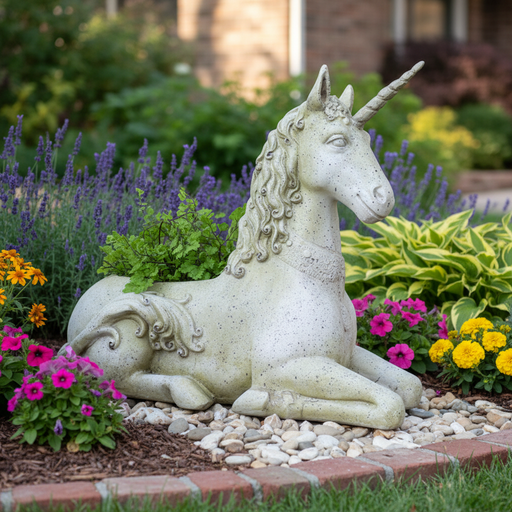 Unicorn Planter Garden Statue (25 - Inch) Side Angle