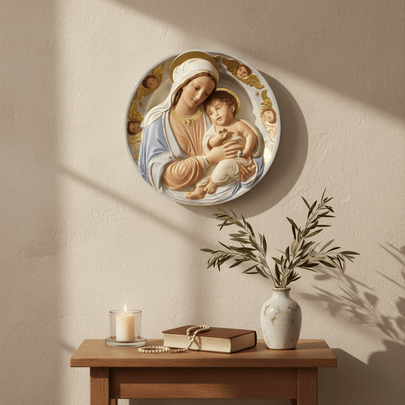 Virgin Mary Madonna and Child Catholic Plaque (28.0 - Inch) Side Angle