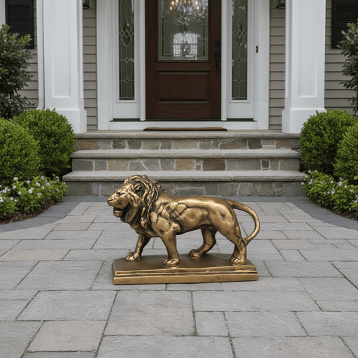 Walking Lion Garden Statue (7 - Inch) Side Angle