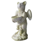 Whimsical cat angel statue holding a shallow bowl with small wings. Outdoor Statue (21 - Inch)