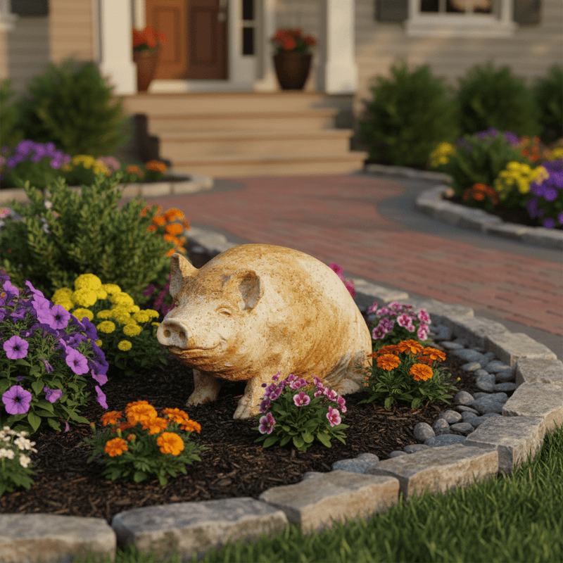 Wilber Pig Garden Statue (8 - Inch) Side Angle
