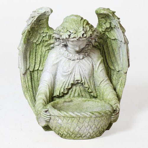 Winged Angel with Bowl Outdoor Statue (15 - Inch)
