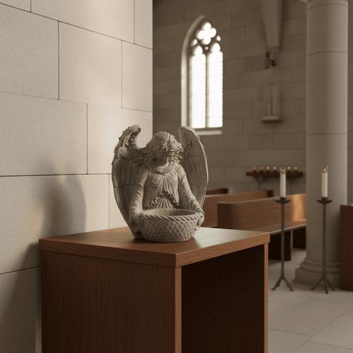 Winged Angel with Bowl Outdoor Statue (15-Inch)