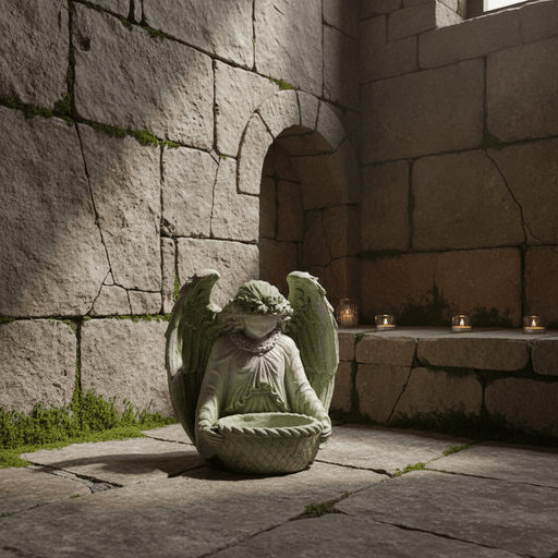 Winged Angel with Bowl Outdoor Statue (15 - Inch)