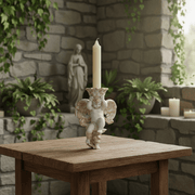 Winged Cherub Candle Holder Outdoor Statue (10 - Inch) Side Angle