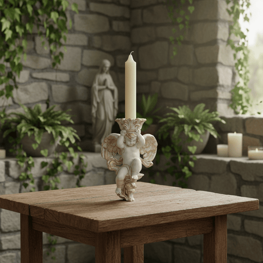 Winged Cherub Candle Holder Outdoor Statue (10 - Inch) Side Angle