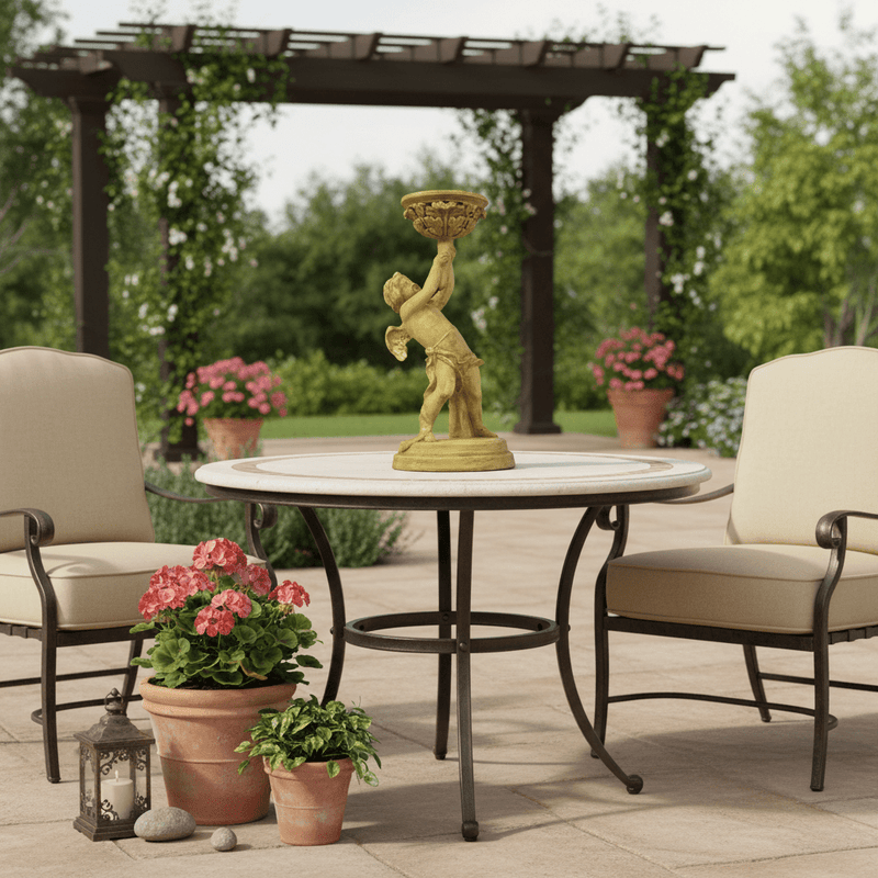 Winged Cherub Candleholder (21 - Inch) Side Angle
