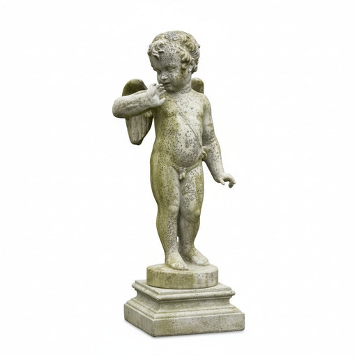 Winged Cherub Garden Statue On A Square Pedestal (30-Inch)