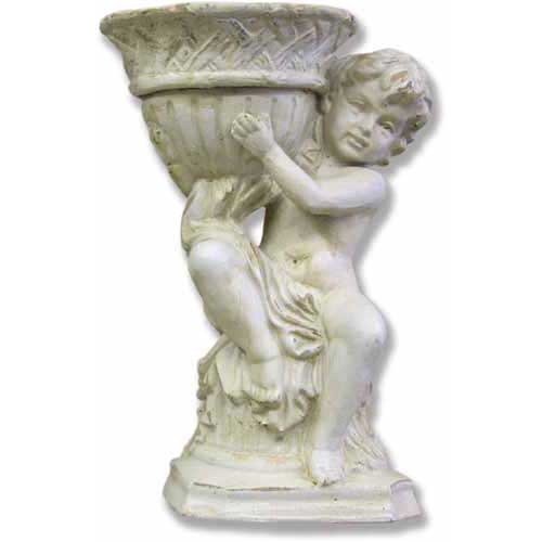 Winged Cherub Holding Bowl Outdoor Statue (13 - Inch)