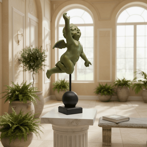 Winged Cherub on Orb Base Outdoor Statue (20-Inch)
