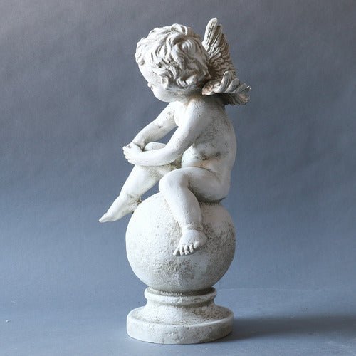 Winged Cherub Outdoor Statue (16 - Inch) Different Angle