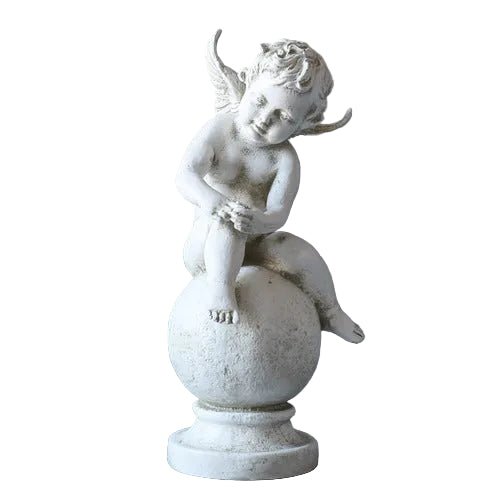 Winged Cherub Outdoor Statue (16 - Inch) Side View