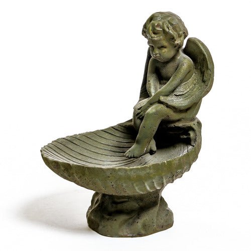 Winged cherub Outdoor Statue (17 - Inch) Side View