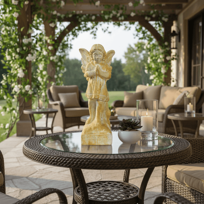 Winged Cherub Outdoor Statue (19 - Inch) Side Angle