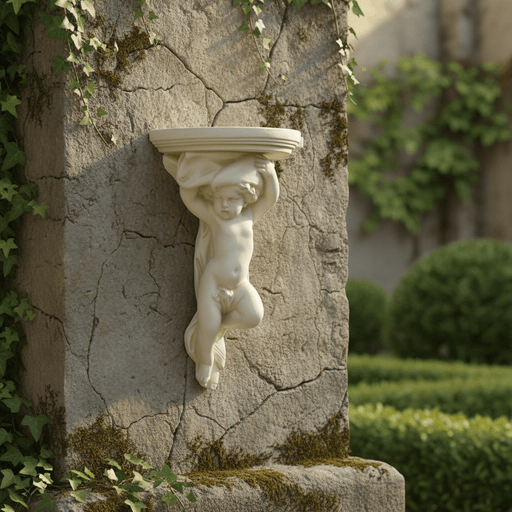 Winged Cherub Plaque Outdoor Statue (13 - Inch) Side Angle