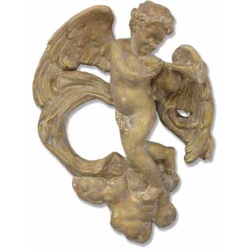 Winged Cherub Playing a Flute on a Cloud Outdoor Statue (17 - Inch)
