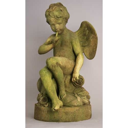 Winged Cherub Shushing Pose Outdoor Statue (37 - Inch)