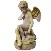 Winged Cherub Shushing Pose Outdoor Statue (37 - Inch) Side View