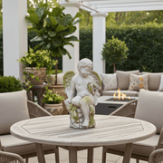 Winged Cherub With Bird Outdoor Statue (18 - Inch) Side Angle