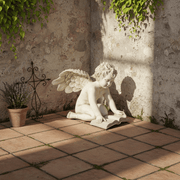 Winged Cherub With Book Outdoor Statue (15 - Inch) Side Angle