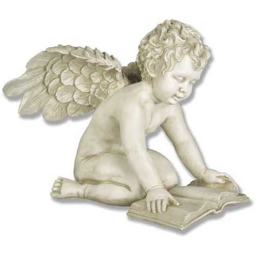 Winged Cherub With Book Outdoor Statue (15 - Inch)