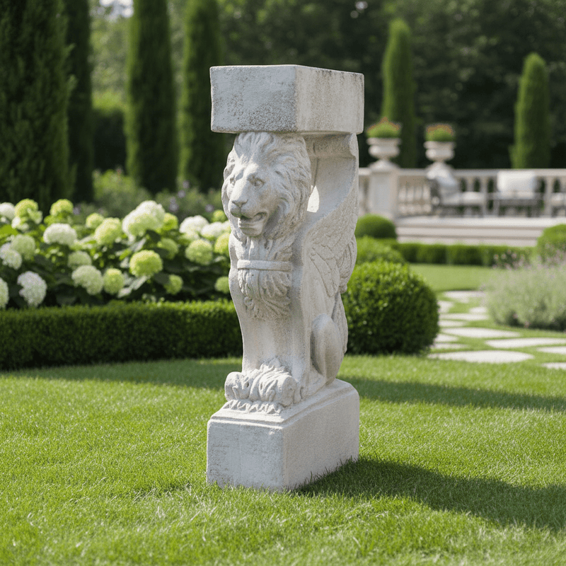 Winged Lion Outdoor Statue (32 - Inch) Side Angle
